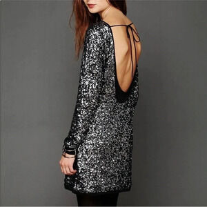 Free People Black Sequin Dress long sleeve backless medium